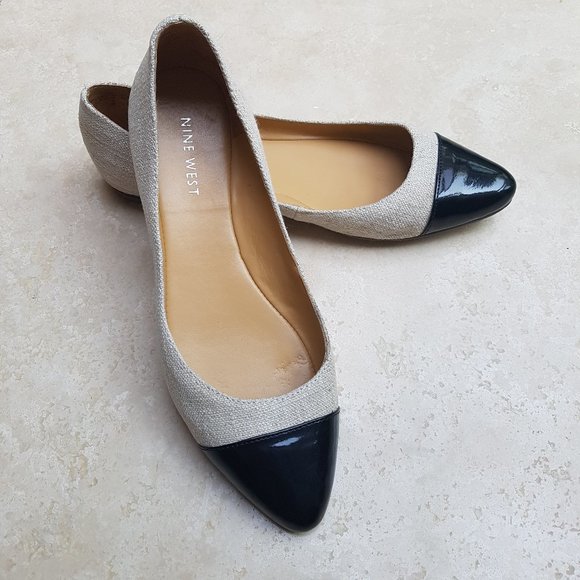 Nine West Black and Beige Pointed Flats - Picture 1 of 8